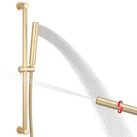 HONGTONGSOWER 22 Inch Shower Slide Bar Combo Handheld Shower Head with Hose 2 Function Brass Hand Shower with Wall Mount Slide Bar Set Brushed Gold