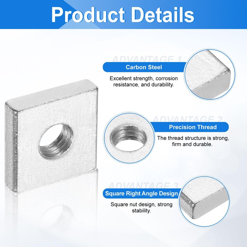 uxcell 10Pcs M5x12mmx3mm Square Nuts, Carbon Steel Zinc Plated Coarse