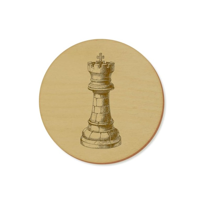 Azeeda 6 x 'Chess Castle Piece' 95mm Round Wooden Coasters