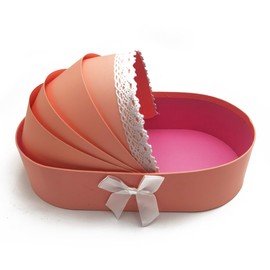 Baby Shower Crib Basket Shaped Cardboard Box Decorative Paper Mache for Flower Sweet Treat (Pink)