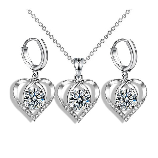 FDEETY Heart Jewellery Set for Women Heart Pendant Necklace Earrings