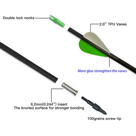 Zhao.Fu 29 Inch Carbon Arrow Practice Hunting Arrows Spine 400 with Removable Tips for Archery Compound & Recurve & Traditional Bow (12 Pcs)