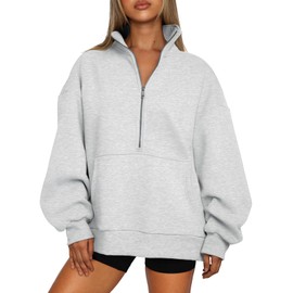 Trendy Queen Womens Half Zip Oversized Sweatshirts Casual Pullover Long Sleeve Shirts Fall Fashion 2024 Winter Clothes Grey S