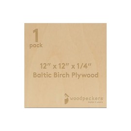6 mm Baltic Birch Plywood 1/4 x 12 x 12 Inch, Box of 1 B/BB Grade Craft Wood, Stronger Than Basswood Sheets, for Laser, CNC Cutting and Wood Burning, by Woodpeckers