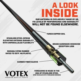 Votex - The Spartan - 13 3/4 Inch Rubber Antenna fits Jeep Wrangler | Gladiator - USA Stainless Steel Threading - Green Carbon Fiber Trim - Tuned Internal Copper Coil - Part Number A601-JJP-15