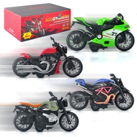 ACROFEK 4-Pack Motorcycle Toy for Kids - Pull Back Motorcycles with Sounds & Lights, 1:12 Scale Die Cast Friction Powered Toy Cars, Toys for 3 4 5 6 7 8 Year Old Kids, Birthday Gifts for Boys