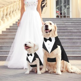 Illumifun Tuxedo Suit and Bandana Set, Elegant Dog Wedding Party Suit with Bow Tie, Shirt, Vest, Pet Tuxedo Costume with Removable Fly Collar (XL)