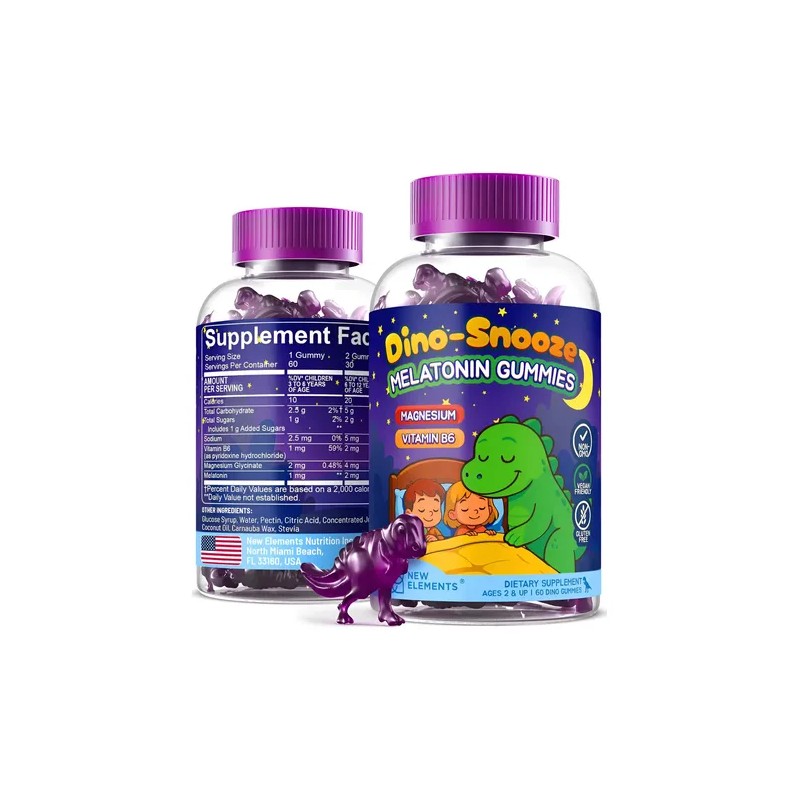 Gomitas Melatonina 2mg New Elements Dinámicas Forma Dinosaurio Sin Azúcar