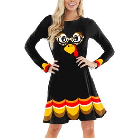 Thanksgiving Turkey Dress Womens Harvest Fall Pumpkin Funny Holiday Tunic Dress XL