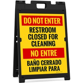 Do Not Enter Restroom Closed for Cleaning Bilingual Sidewalk Sign Kit, 18x24 Inches, with A Frame Stand, Made in USA