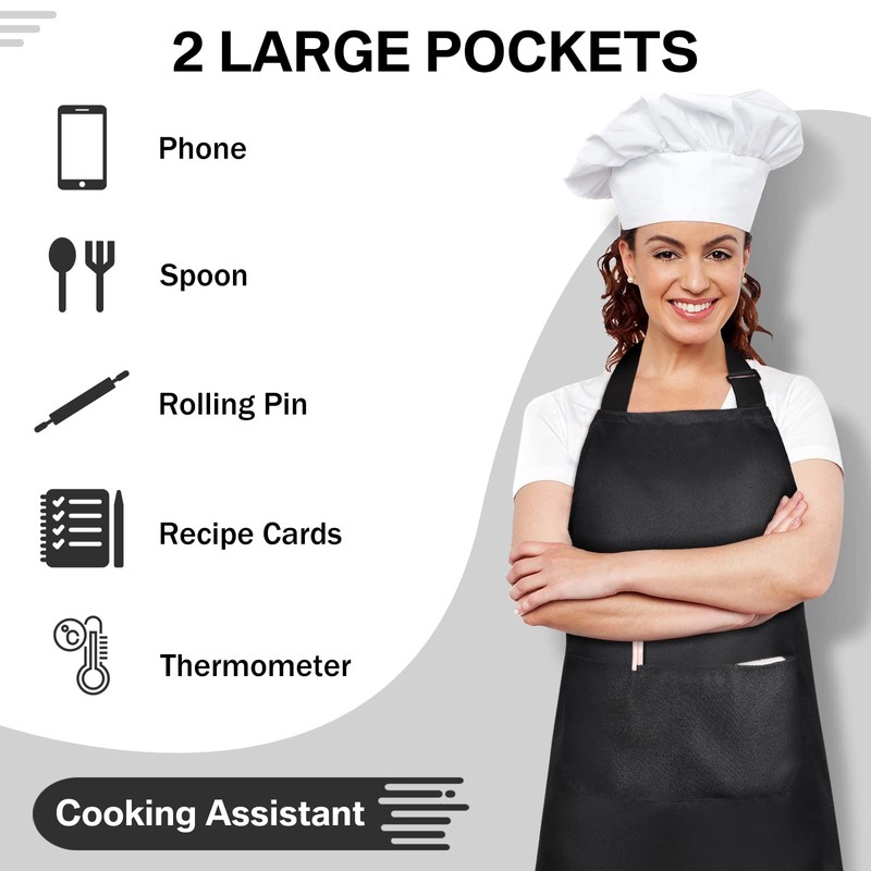 JaGely 24 Pack Adjustable Bib Apron with 2 Pockets Black