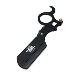 One Finger Straight Edge Barber Shaving Razor Folding Knife in Black Free Blades