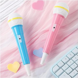 Facmogu 2PCS Fake Microphone Props, Fake Pretend Play Microphone Prop for Karaoke Stage Costume Role Play, Plastic Toy Microphone Prop for Kids, Realistic Simulate Speech Practice Prop - Blue & Pink