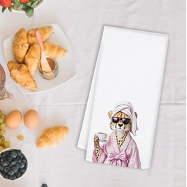 OSLYSOF Funny Leopard Hand Towels for Bathroom Spa Dorm, Cheetah Print Bathroom Decor, Leopard Print Gifts for Women, Trendy Cheetah Coffee Bathrooms Hand Towels, 16x24 Inch