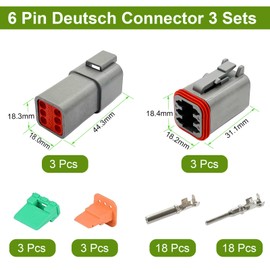 Twippo 6 Pin Deutsch Connector Kit 3 Sets, Gray DT Connector Kit, 6 Pin Automotive Waterproof Wire Connectors, Electrical Connectors Kit with 16# Stamped Contacts for Car, RV, Truck Wiring 22-16AWG