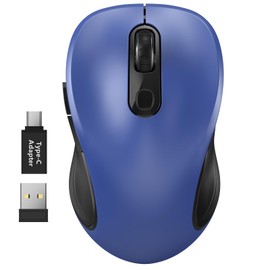 WisFox 2.4G Wireless Mouse for Laptop, Ergonomic Computer Mouse with USB Receiver and Type-C Adapter, 3 Adjustable Levels, 6 Button Cordless Wireless Mice for Windows Mac PC Notebook (Blue)