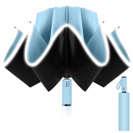 Poligono Windproof Umbrella, Large Pocket Umbrella for Men and Women, Inverted Umbrella 10 Ribs, Automatic Open and Close, Compact, Diameter 105 cm, sky blue