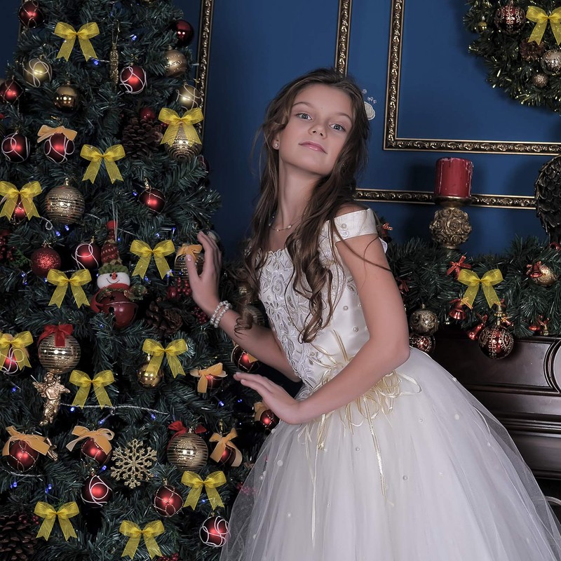 Weihnachtsbogen Band Bogen für Weihnachtsbaum, Weihnachtskranz, Geschenk Dekoration (Gold, Größe