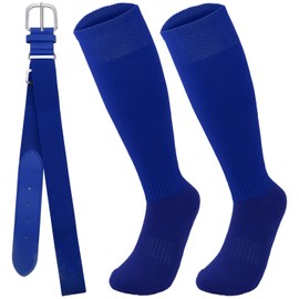 KEUKORZ Blue Baseball Socks and Belt Set for Adult Long Baseball Socks Men Strenchy Softball Belt