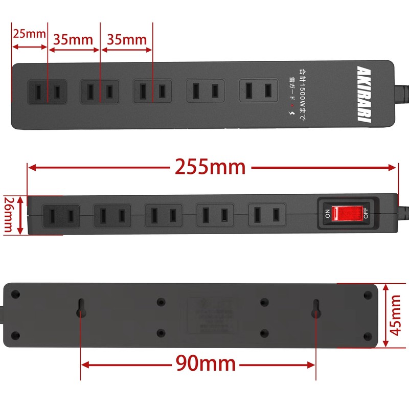 Power Tap, Black Color, Outlet, Power Outlet, 10 Sockets, Lightning