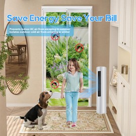 Plastic Door Curtain Magnetic Insulated Door Curtain & 3 Tracks for Sliding Freely and Switch, Keeps AC Cool/Heat Air from Escaping, Suitable for Patio/Balcony Screen Size: 39.37" x 78.74"