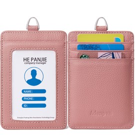 Cowhide Leather ID Badge Holder with Lanyard (Full Grain Leather? 3" x 4.5"), 1 Clear ID Window and 3 Card Slots, Nylon Lanyard with Swivel & Removable Metal Clasp