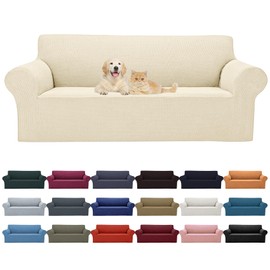 Cupuamon 2026 New Stretch Oversized Sofa Slipcovers Couch Sofa Cover for 4 Seater Furniture Protector Covers with Elastic Bottom Jacquard Fabric Small Checks for Pets, Kids - Beige