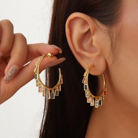 SEIHOP Colored Zircon Geometric tassel Stud Earrings 18K Gold Plated Round Hoop with Colorful Zirconia Jewelry for Women and Girls KE0119Y