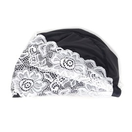HONBAY Fashion PU Lace Swim Cap Black Elastic Swimming Cap Swimming Hat Bathing Cap, Non-Waterproof