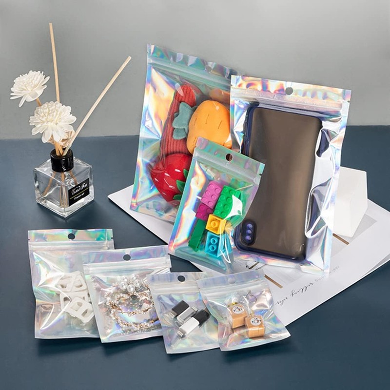 EgticLive 100 Pack Resealable Holographic Bags for Small Business, Iridescent