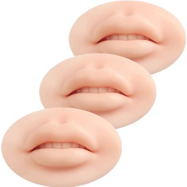 3 Pieces 3D Fake Lips, Silicone Lips for Makeup Practice, Soft Tattoo Practice Lips Model for Semi Permanent Make Up Supplies (3pcs, Beige)