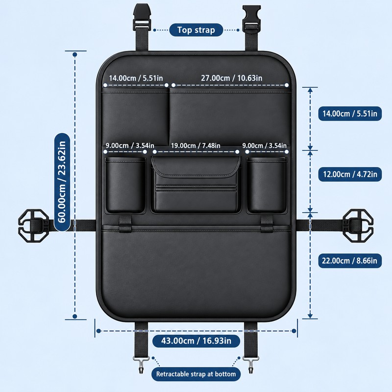 6-Pocket Car Seat Back Organizer for Travel Storage – Waterproof