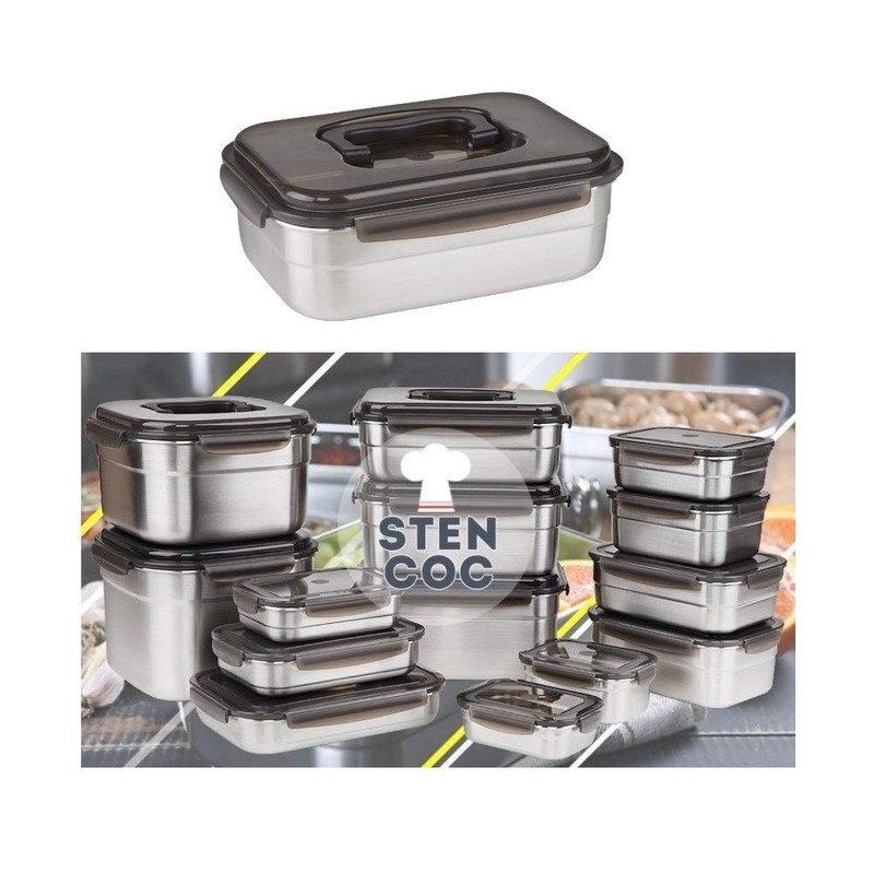 STENCOC Stainless Steel BPA Free Rectangular Leakproof Airtight Kimchi/Pickle /