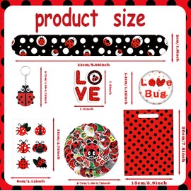 qhqqwzxqc 110PCS Ladybug Party Favors Bug Insect Temporary Tattoos, Ladybug Stickers, Ladybug Keychains, Lady Beetle Bug Badge, Ladybug Party Bags for Ladybug Lover Girls Baby Shower