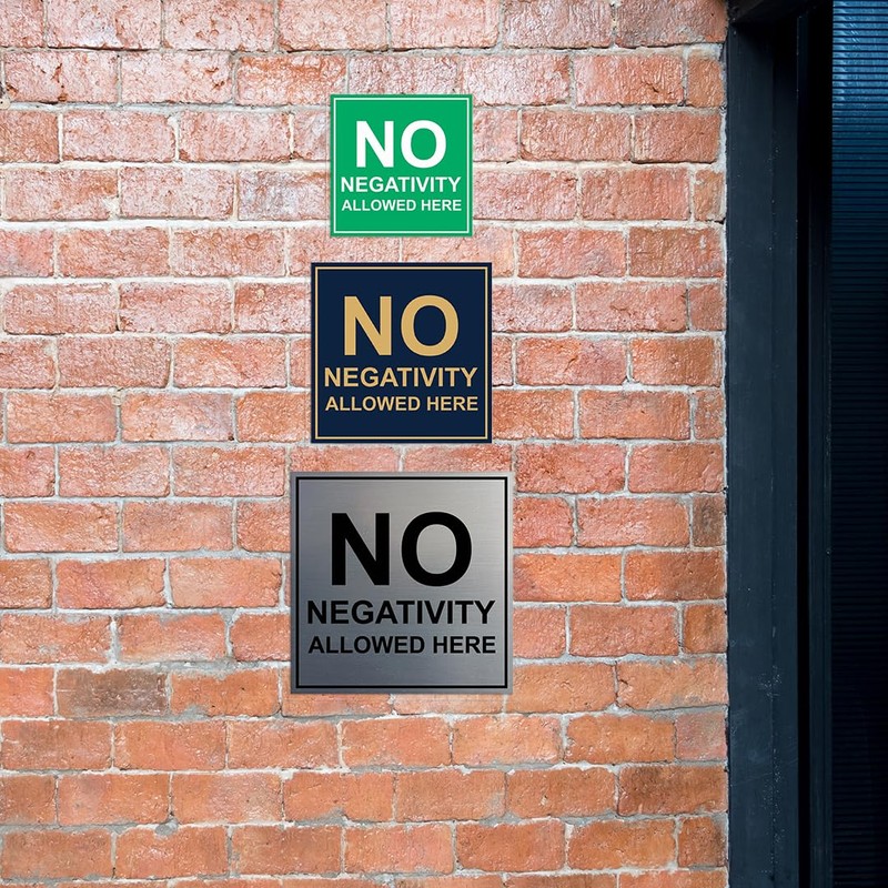 Signs ByLITA Square No Negativity Allowed Here Sign(Navy Blue/Gold) -
