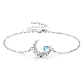 Twoowl Moon Bracelet for Women 925 Sterling Silver Moonstone Moon Bracelet Celtic Moon Crescent Jewelry Birthday Graduate Gifts for Women Silver