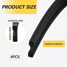Wedcool 4PCS Windshield Wiper Blades Refills, Windshield Wiper Rubber Strip, Wiper Blade Refills Rubber Strips, Frameless Windshield Wiper Blade Refills Universal for Most Cars (24inches)
