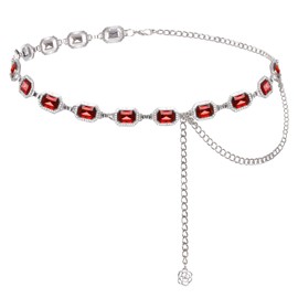 Red Chain Belt for Women Red Western Belt Metal Rhinestone Cowgirl Waist Chain for Dresses Jeans