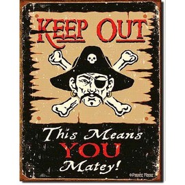 Signs 4 Fun SIGPD2 Moore-Keep Out Matey Metal Tin Sign - Pirate, Black