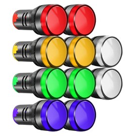 Gebildet Pack of 10 22 mm Indicator Light 220-380 VAC LED Flush Panel Mount (Red/Green/Blue/Orange/White, Each Colour 2 Pieces)