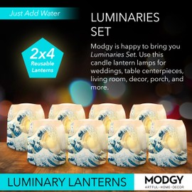 MODGY Luminary Lanterns Candle Holder Decorative Indoor Outdoor Decor, Plastic Candle Lantern Lamps for Table Centerpiece 2-Packs of 4, The Great Wave
