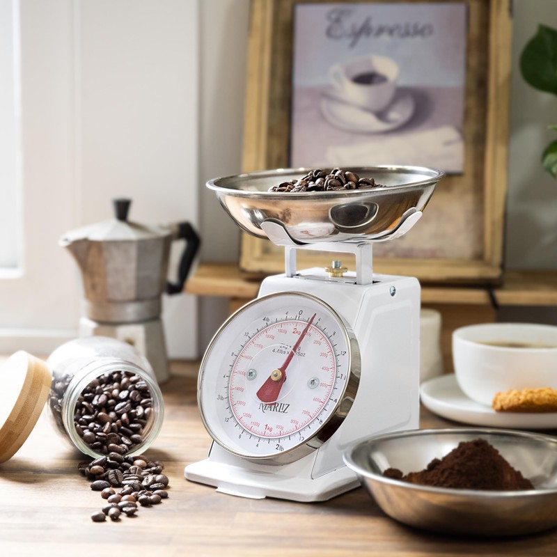 MARLIZ Small Retro Kitchen Scale 4.4Lb/2Kg with 2 Bowls White