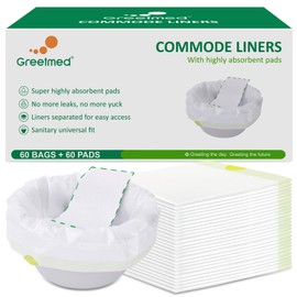 Commode Liners with Absorbent Pads - 60 Pack Disposable Potty Liners for Portable Potty Chair, Large Strong Bags for Camping or Portable Toilet with Gel - Fit All Standard Commode Chair Bucket