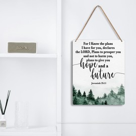 Inspirational Christian Bible Verses Wall Decor Jeremiah 29:11 - I Know the Plans I Have for You, Rustic Wooden Hanging Sign Wall Art for Office Bedroom Living Room, 8x10 Inches -A05