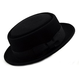 NYFASHION101 Mens Crushable Wool Felt Porkpie Hat w/Feather HE09 Bk-S/M Black