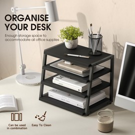 Fenge Desk Shelf Organizer, 4 Tier Desktop Shelf, Wood and Metal Office Shelves, Corner File Organizer for Office Supplies, Top of Desk Organizers and Accessories