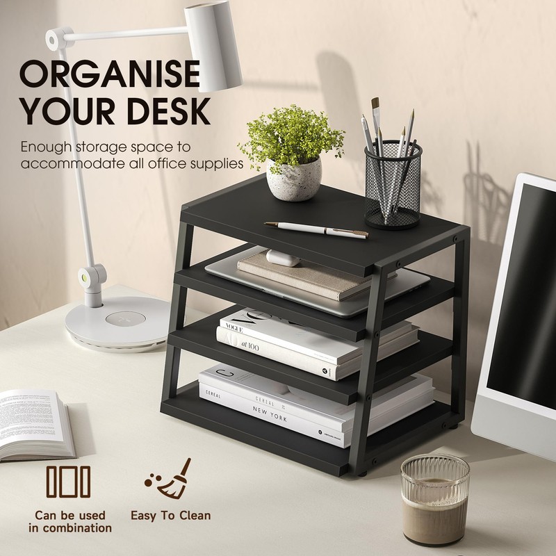 Fenge Desk Shelf Organizer, 4 Tier Desktop Shelf, Wood and
