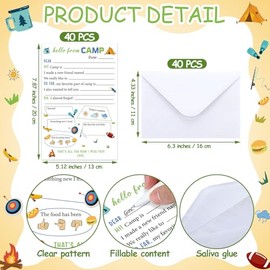 Juego de 80 piezas de papelería de campamento, 40 papeles para rellenar los papeles, 40 sobres a juego, papeles de papelería y sobres para escribir ca