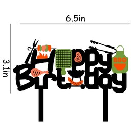 HAKPUOTR Barbecue Happy Birthday Cake Topper, BBQ kebabs Happy Birthday Cake Topper for Kids Birthday Party Decoration, Cooking/BBQ Theme Party Cake Decoration Acrylic