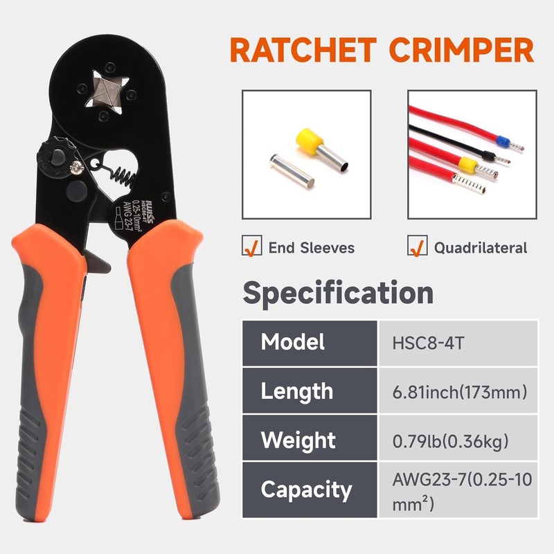 iCrimp Ferrule Crimping Tool Kit 0.25-10mm² 23-10AWG with 770pcs End-Sleeves